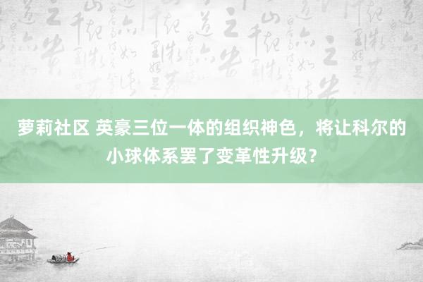 萝莉社区 英豪三位一体的组织神色，将让科尔的小球体系罢了变革性升级？