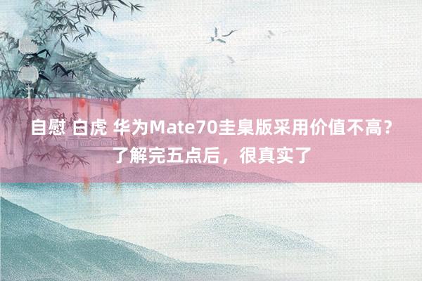 自慰 白虎 华为Mate70圭臬版采用价值不高？了解完五点后，很真实了