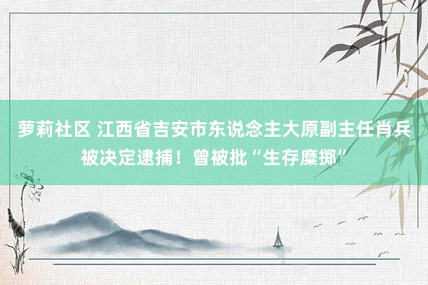 萝莉社区 江西省吉安市东说念主大原副主任肖兵被决定逮捕！曾被批“生存糜掷”