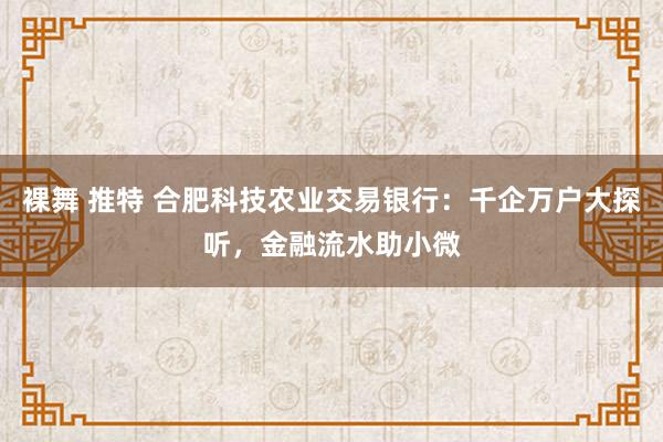 裸舞 推特 合肥科技农业交易银行：千企万户大探听，金融流水助小微