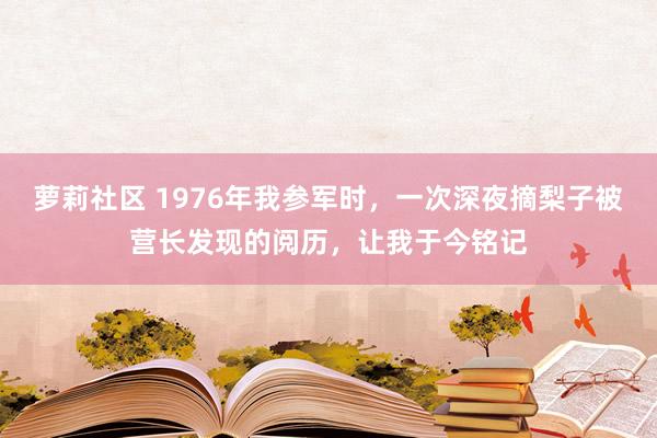 萝莉社区 1976年我参军时，一次深夜摘梨子被营长发现的阅历，让我于今铭记